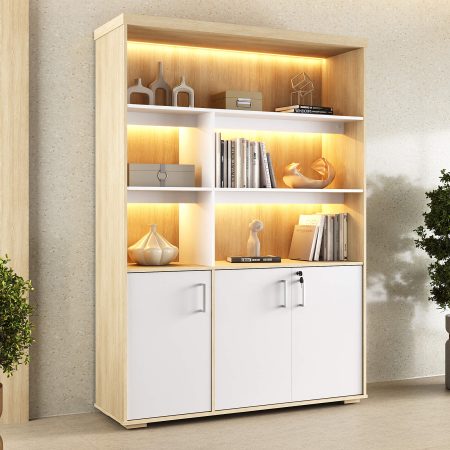 Ambiente Estante Tamburato com LED Carvalho.Branco