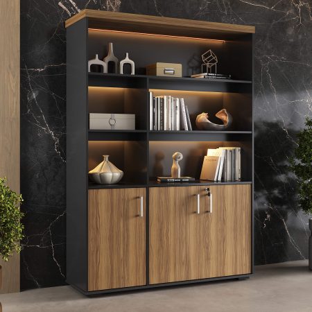 Ambiente Estante Tamburato com LED - Nogal.Preto