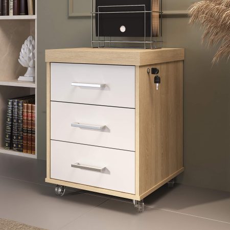 Ambiente Gaveteiro Tamburato 3 Gavetas Carvalho.Branco