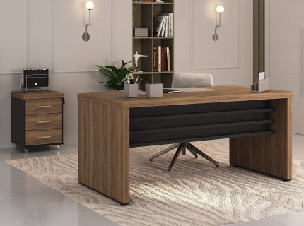 Ambiente Mesa Tamburato 1600 + Gaveteiro Tamburato 3 Gavetas Nogal.Preto (1)