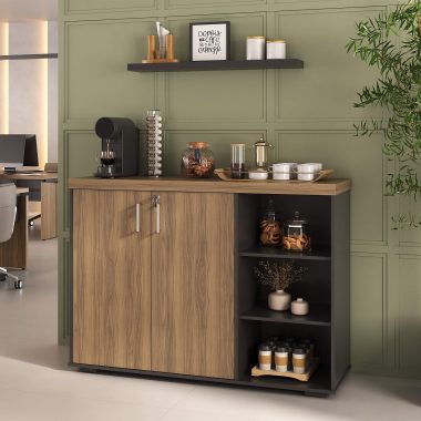 Conjunto Cantinho do Café Tamburato + Prateleira Tamburato 900 Nogal.Preto