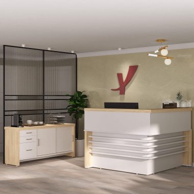 Conjunto Carv, branco- Balcão Tamb Atendimento + Balcão Tamb com Gavetas