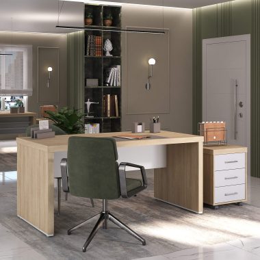 Conjunto Carv, branco- Mesa 1400 + Gaveteiro Tamburato 3 Gavetas