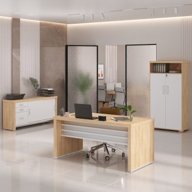 Conjunto Carv, branco- Mesa 1600 + Armário Tamb com Nicho + Balcão Tamb com gavetas