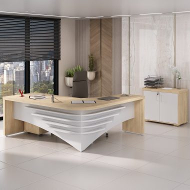 Conjunto Carv, branco- Mesa Diretor LE + Balcão Tamb 2 portas