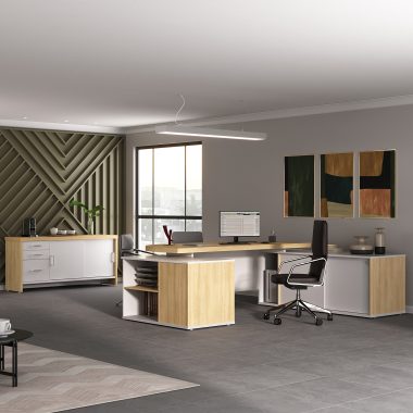 Conjunto Carv, branco- Mesa Presidente + Balcão Tamb com gavetas