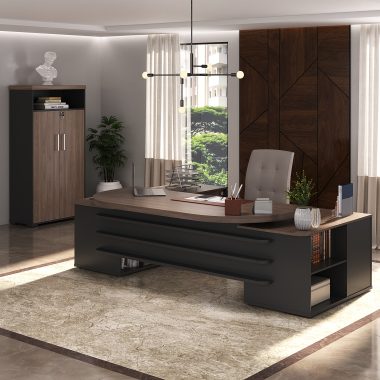 Conjunto Charuto, preto- Mesa Presidente + Armário Tamb com Nicho