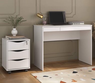 Conjunto Escrivaninha College + Gaveteiro Face -Branco (1)