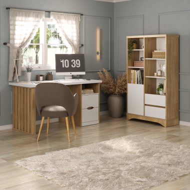 Conjunto Escrivaninha Florence + Estante Space Olmo com Branco Ambientada