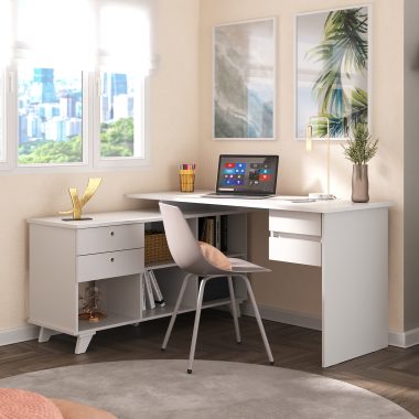 Conjunto Escrivaninha Gold + Gaveteiro Suspenso Branco