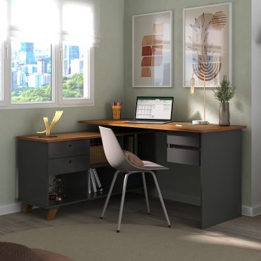 Conjunto Escrivaninha Gold + Gaveteiro Suspenso Freijó.Preto