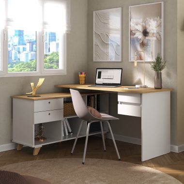 Conjunto Escrivaninha Gold + Gaveteiro Suspenso Olmo.Branco