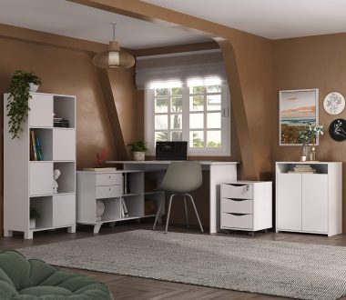 Conjunto- Escrivaninha Gold branca + Armário Wally + Gaveteiro Face + Balcão Cool