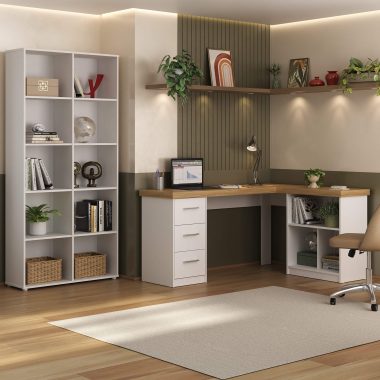 Conjunto Escrivaninha Mali + Estante Clean Olmo.Branco