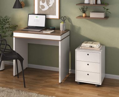 Conjunto Escrivaninha Mind + Gaveteiro New Ipê.Branco