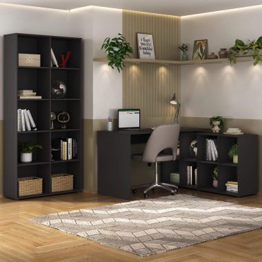 Conjunto- Escrivaninha Nero Preta + Estante Clean Preta
