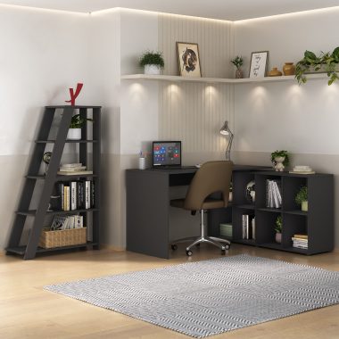 Conjunto- Escrivaninha Nero Preta + Estante Star Preta