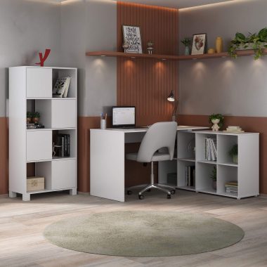 Conjunto- Escrivaninha Nero branca + Armário Wally Branco