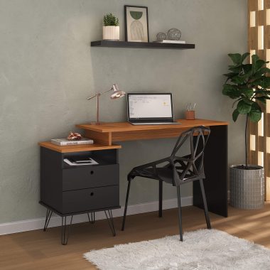 Conjunto Escrivaninha Plus + Prateleira Tamburato 900 Freijó.Preto