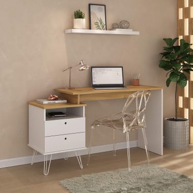Conjunto Escrivaninha Plus + Prateleira Tamburato 900 Olmo.Branco