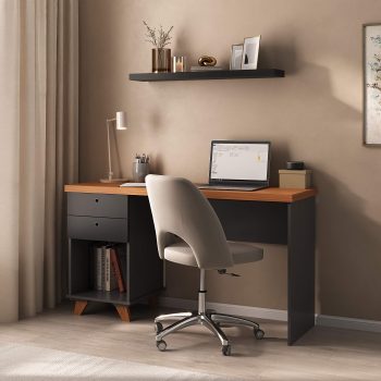 Conjunto Escrivaninha Sky + Prateleira Tamburato 900 Freijó.Preto