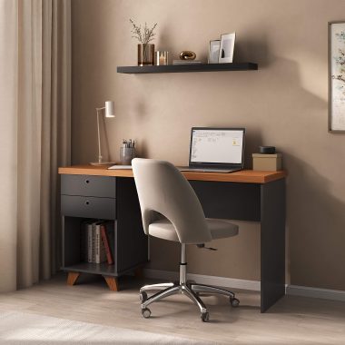 Conjunto Escrivaninha Sky + Prateleira Tamburato 900 Freijó.Preto