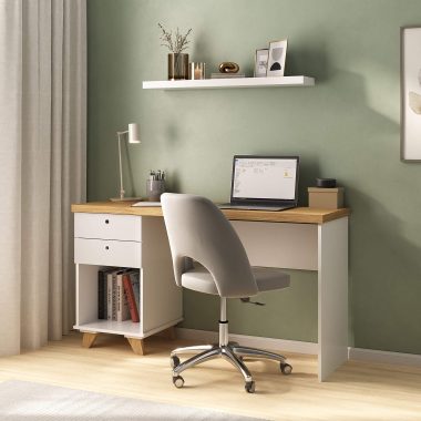 Conjunto Escrivaninha Sky + Prateleira Tamburato 900 Olmo.Branco