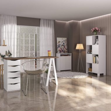 Conjunto- Escrivaninha Spirit Nogal, branco + Cool Branco + Wally Branco