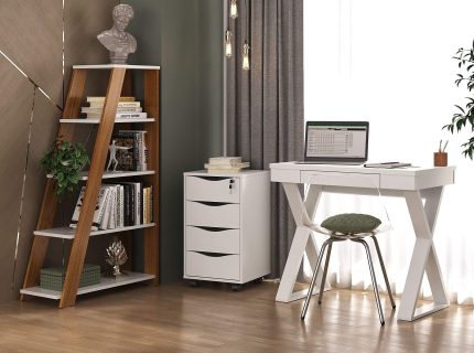 Conjunto- Escrivaninha Veneza Branca + Bit Branco + Star freijó, branco (1)