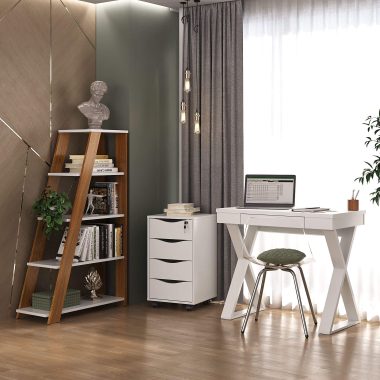 Conjunto- Escrivaninha Veneza Branca + Bit Branco + Star freijó, branco