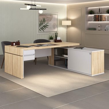 Conjunto Estação Diretoria + Gaveteiro Suspenso Carvalho com Branco