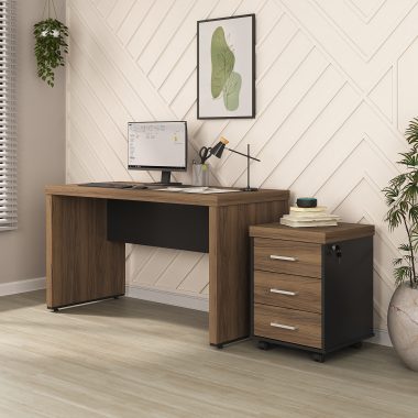 Conjunto Mesa 1400 + Gaveteiro Tamburato Nogal.Preto - (1) Ambientada