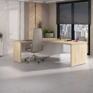 Conjunto Mesa Diretor LE + Gaveteiro Supenso Carvalho.Branco