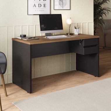 Conjunto Mesa Lineare Home Office + Gaveteiro Suspenso Nogal.Preto