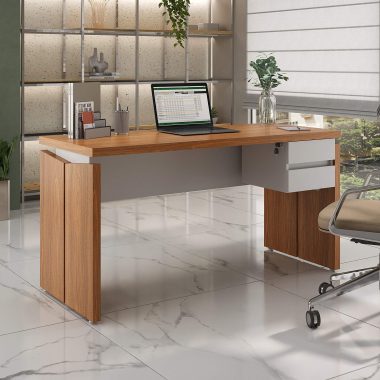 Conjunto Mesa Operacional 1450 Freijó.Branco + Gaveteiro Suspenso