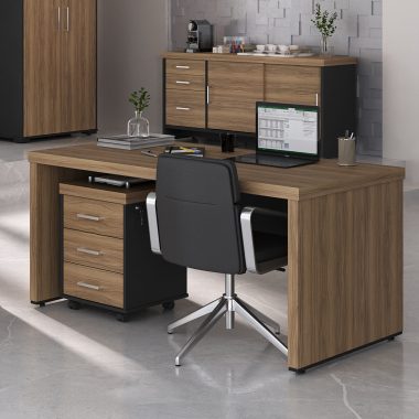 Conjunto Mesa Tamburato 1600 + Balcão Tamburato + Balcão Tamburato com Gavetas + Armario Tamb+ Gaveteiro Nogal.Preto - (1)