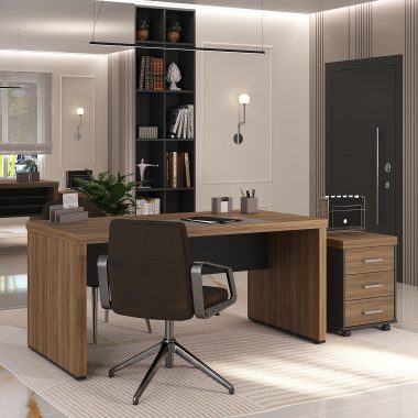 Conjunto Mesa Tamburato 1600 + Gaveteiro Tamburato Nogal.Preto - (1) Ambientada