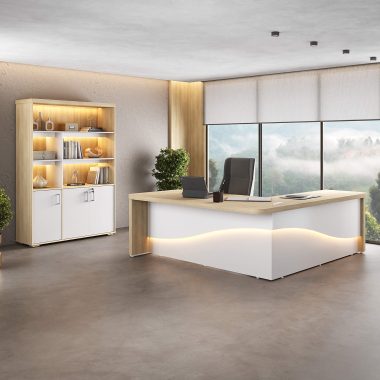 Conjunto Mesa Tamburato Supreme LE + Estante Tamburato com LED Carvalho.Brano (1)