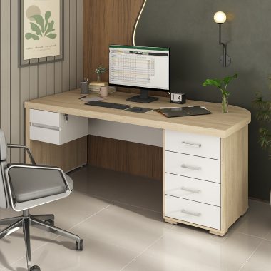 Conjunto Mesa Tamburato com Gavetas LD Carvalho.Branco + Gaveteiro Suspenso