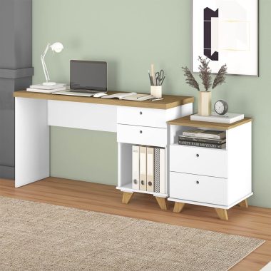 Conjunto Olmo, branco- Escrivaninha Sky + Gaveteiro Day