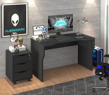 Conjunto preto- escrivaninha gamer + gaveteiro face
