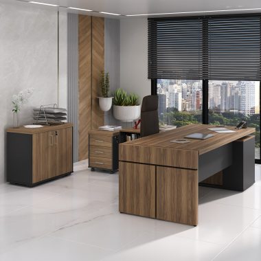 Estação Diretoria Tamburato + Balcão Tamburato + Gaveteiro Tamburato Nogal.Preto - (1) Ambientada