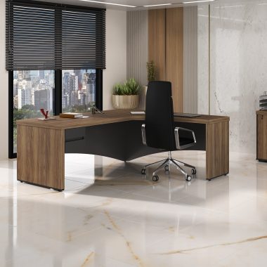 Mesa Diretor LD + Gaveteiro Suspenso 2 Gavetas - Nogal.Preto(1) Ambientada 2