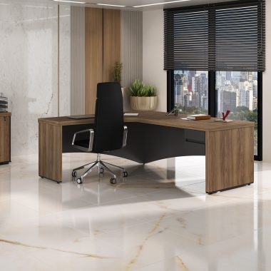 Mesa Diretor LE + Gaveteiro Suspenso 2 Gavetas - Nogal.Preto(1) Ambientada 2