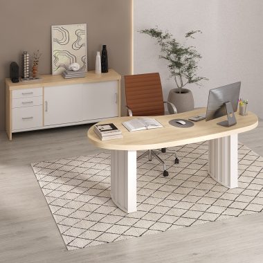 Mesa Organic + Balcão Tamburato com Gavetas Carvalho.Branco - (1) Ambientada