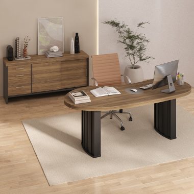 Mesa Organic + Balcão Tamburato com Gavetas Nogal.Preto - (1) Ambientada - Copia